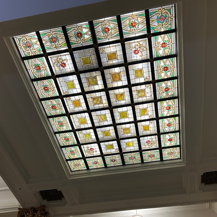 Henry Clay vaulted ceiling with original stained glass
